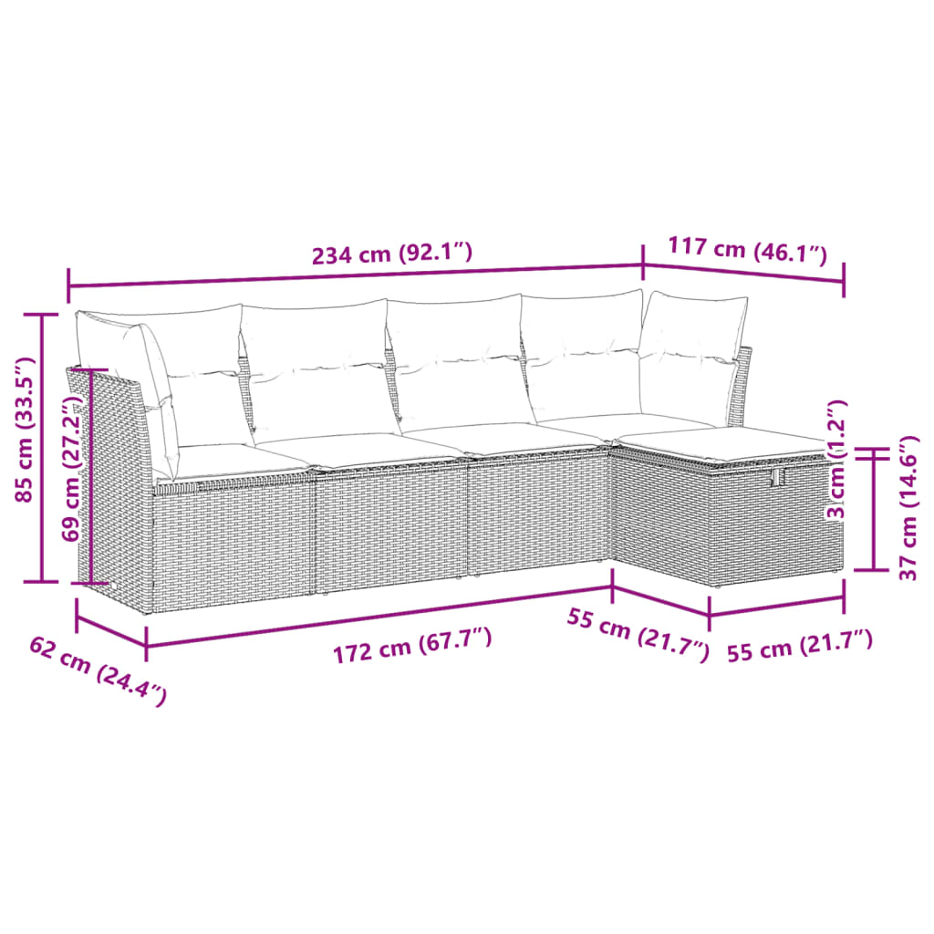 5-delige Loungeset met kussens poly rattan zwart is nu te koop bij PeponiXL, paradijselijk wonen!