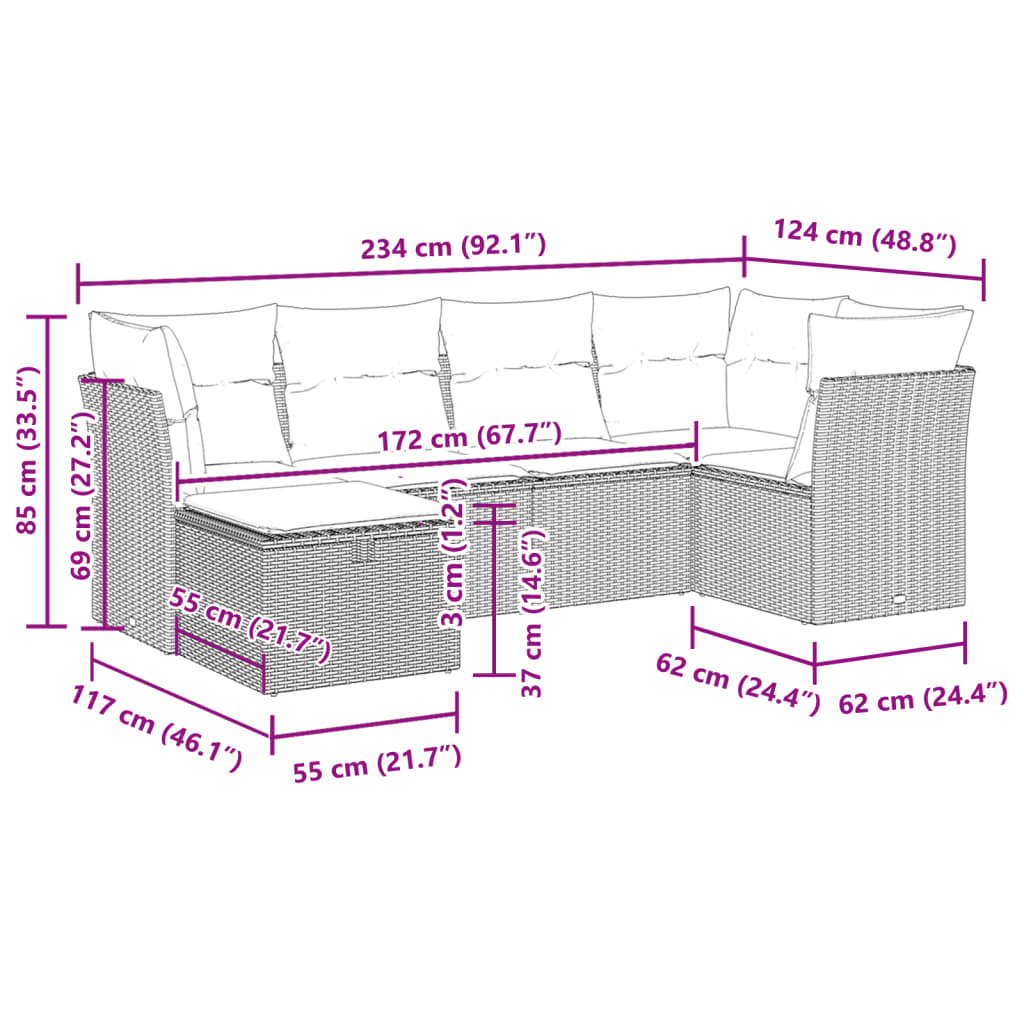 6-delige Loungeset met kussens poly rattan zwart is nu te koop bij PeponiXL, paradijselijk wonen!