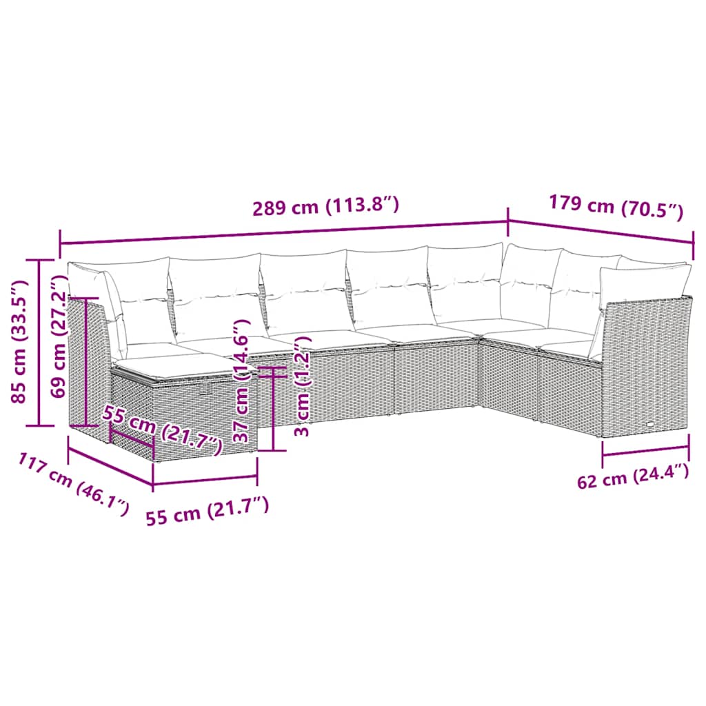 8-delige Loungeset met kussens poly rattan beige