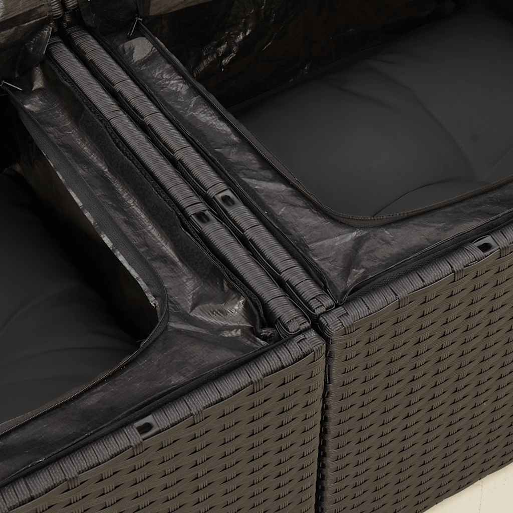 4-delige Loungeset met kussens poly rattan zwart