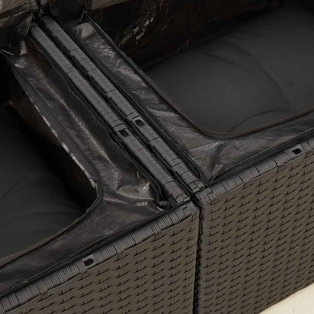 6-delige Loungeset met kussens poly rattan zwart