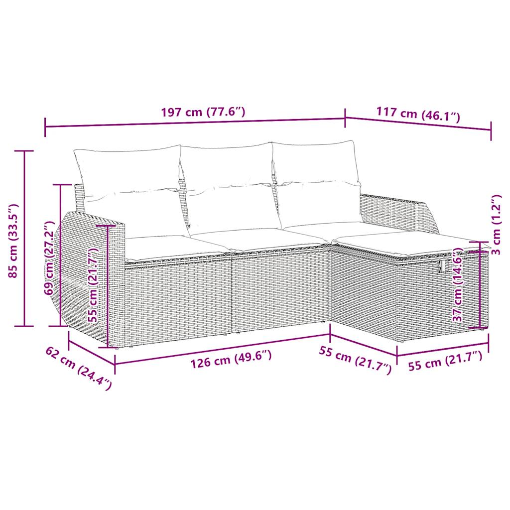 4-delige Loungeset met kussens poly rattan zwart is nu te koop bij PeponiXL, paradijselijk wonen!