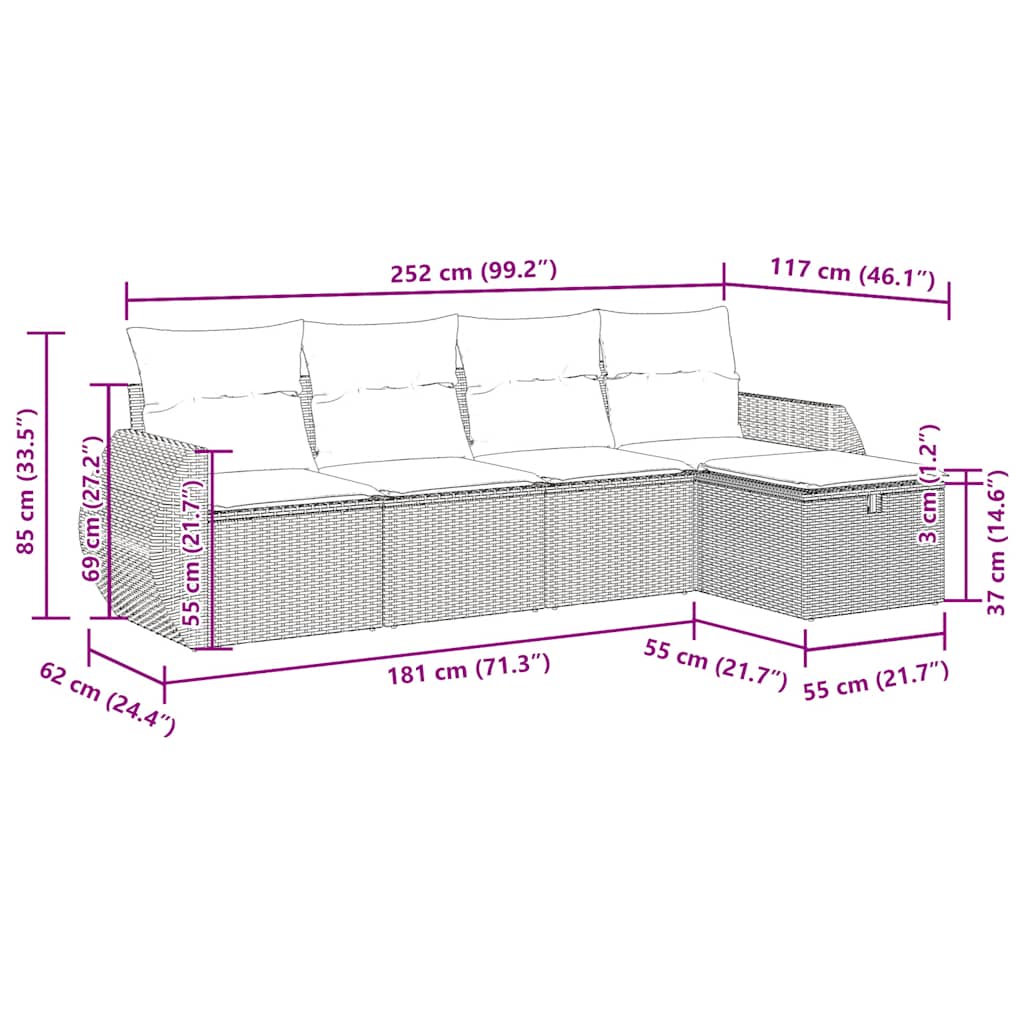 5-delige Loungeset met kussens poly rattan grijs is nu te koop bij PeponiXL, paradijselijk wonen!