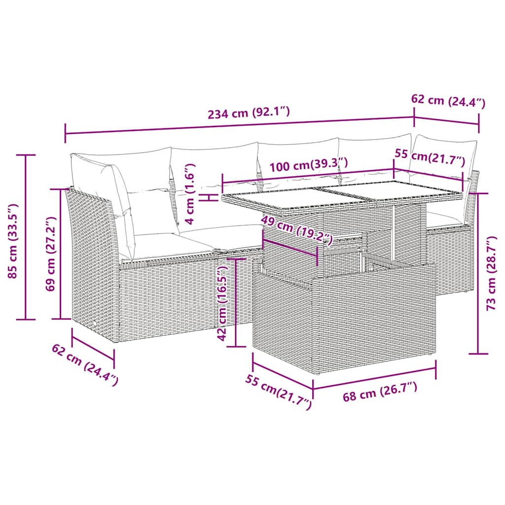 5-delige Loungeset met kussens poly rattan acacia grijs is nu te koop bij PeponiXL, paradijselijk wonen!