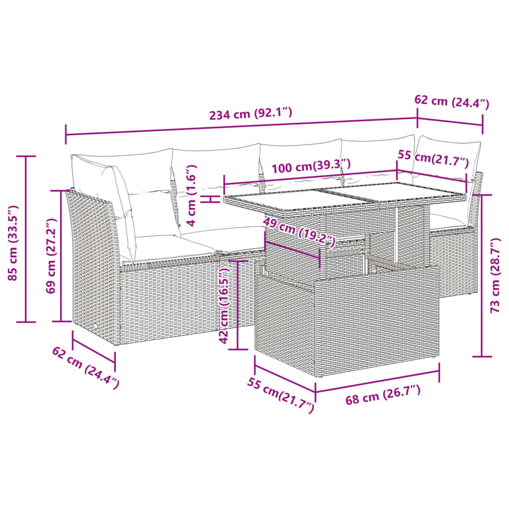 5-delige Loungeset met kussens poly rattan bruin is nu te koop bij PeponiXL, paradijselijk wonen!