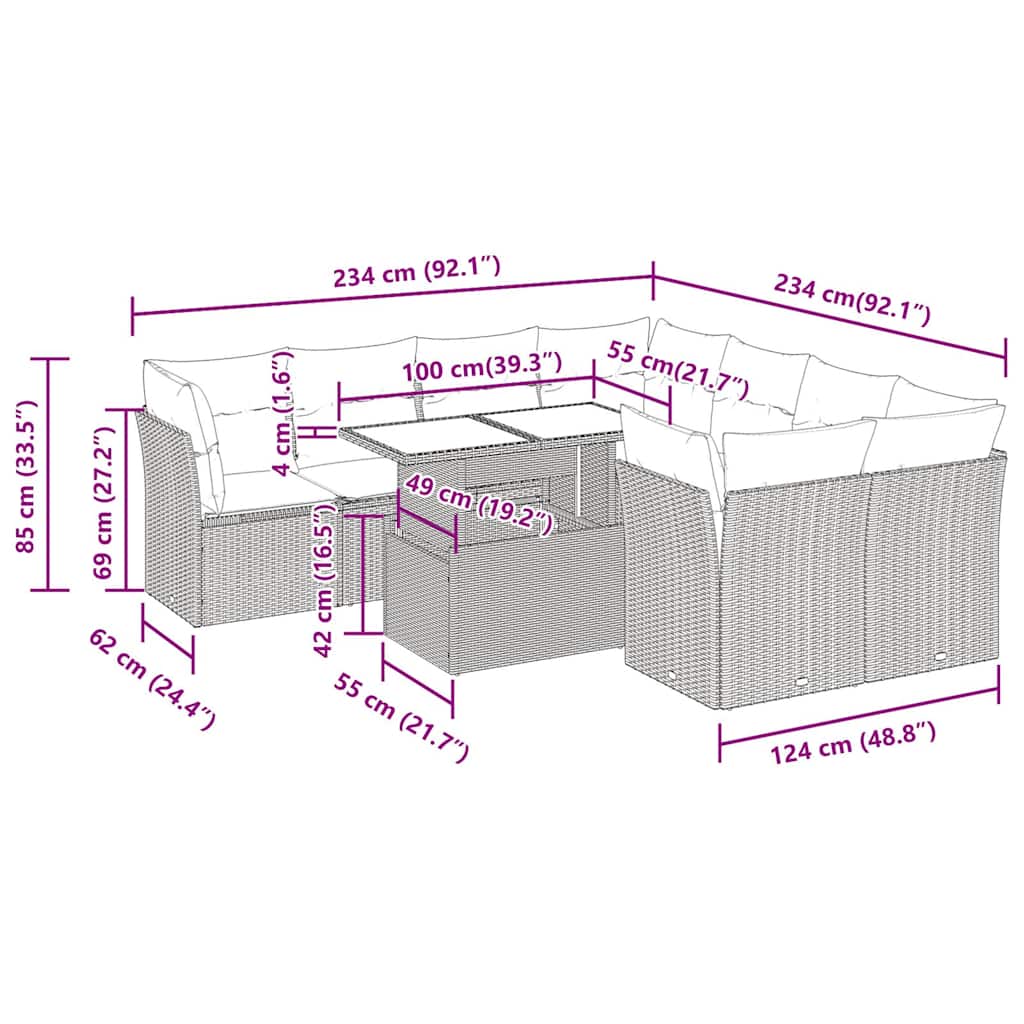 9-delige Loungeset met kussens poly rattan acacia bruin is nu te koop bij PeponiXL, paradijselijk wonen!