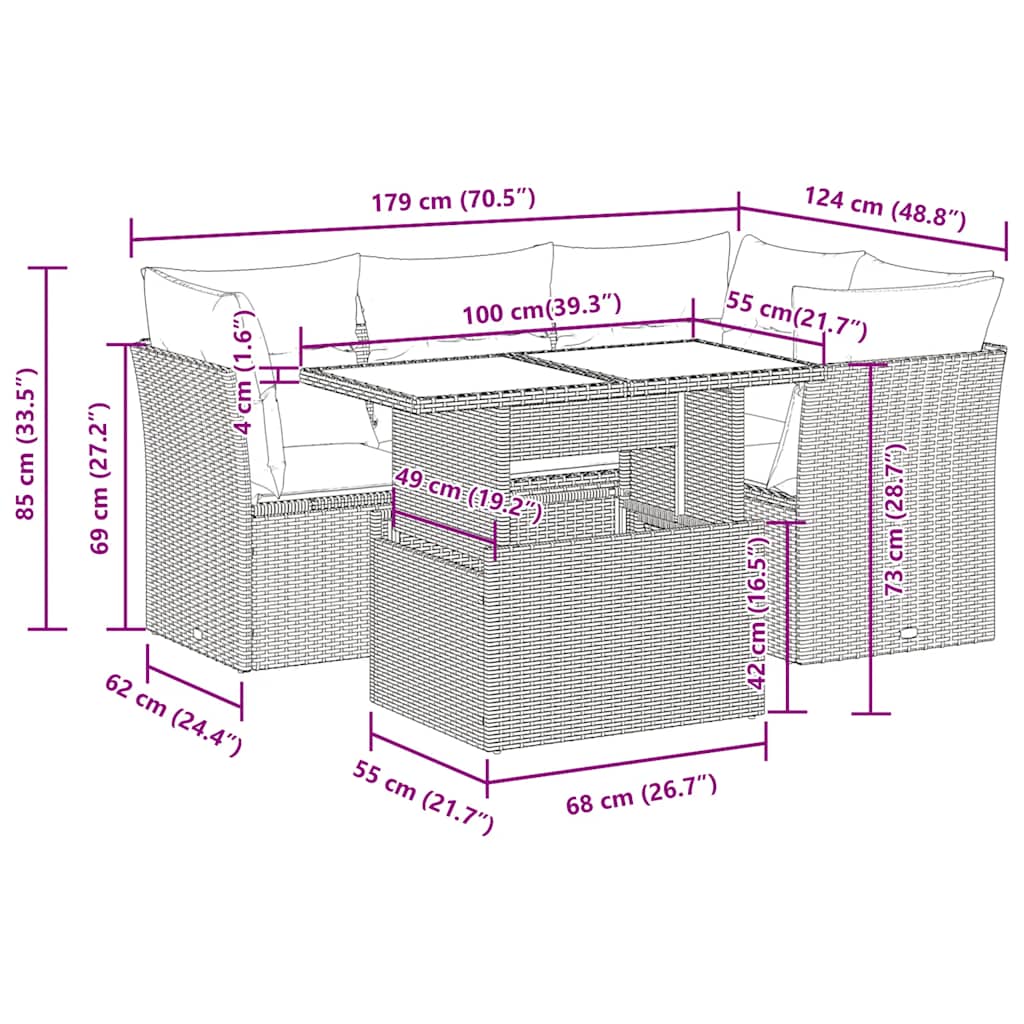 5-delige Loungeset met kussens poly rattan acacia bruin is nu te koop bij PeponiXL, paradijselijk wonen!