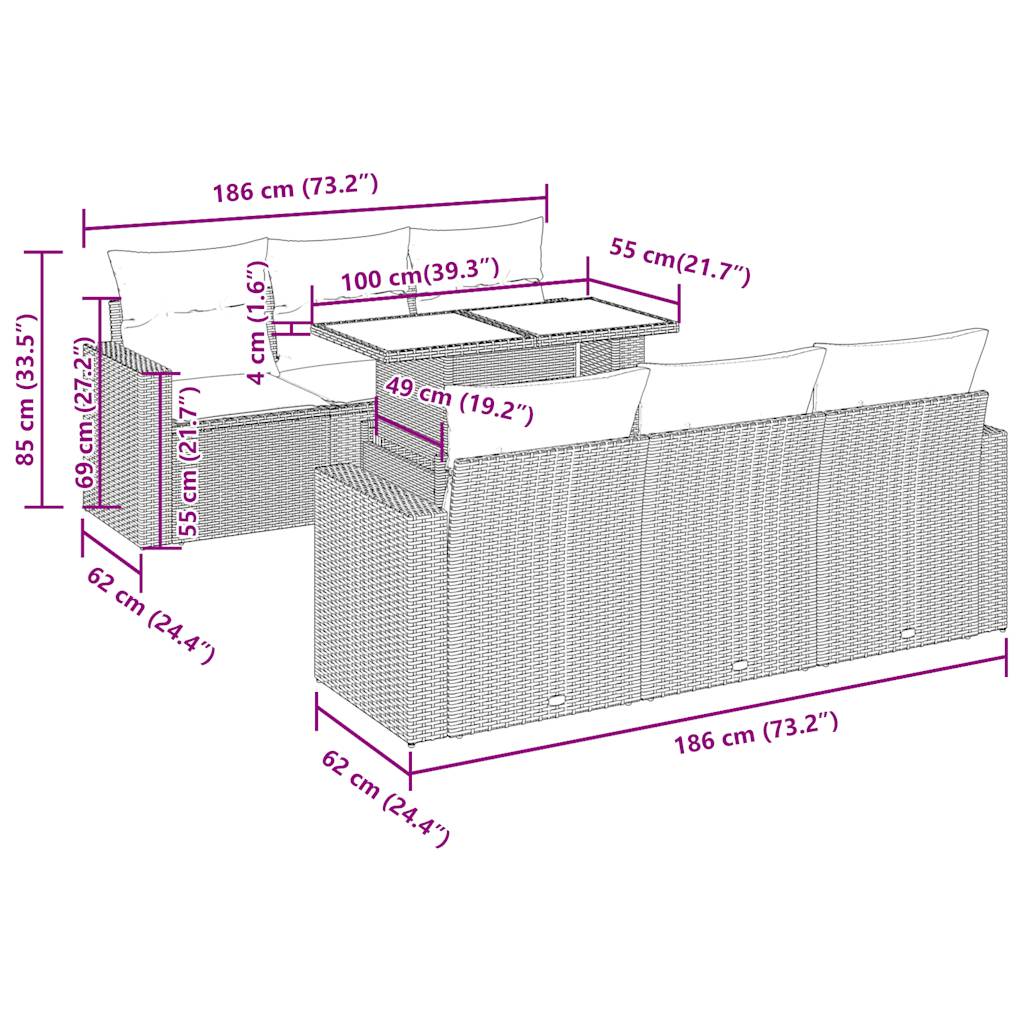 7-delige Loungeset met kussens poly rattan zwart is nu te koop bij PeponiXL, paradijselijk wonen!
