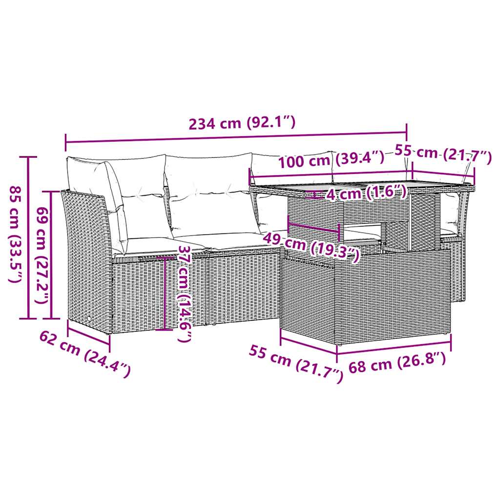 5-delige Loungeset met kussens poly rattan beige is nu te koop bij PeponiXL, paradijselijk wonen!
