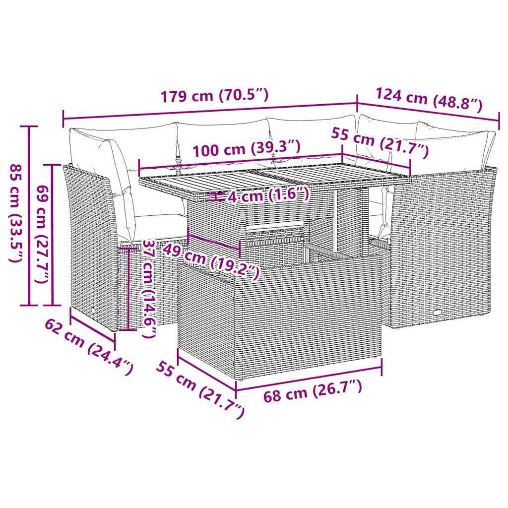 5-delige Loungeset met kussens poly rattan zwart is nu te koop bij PeponiXL, paradijselijk wonen!