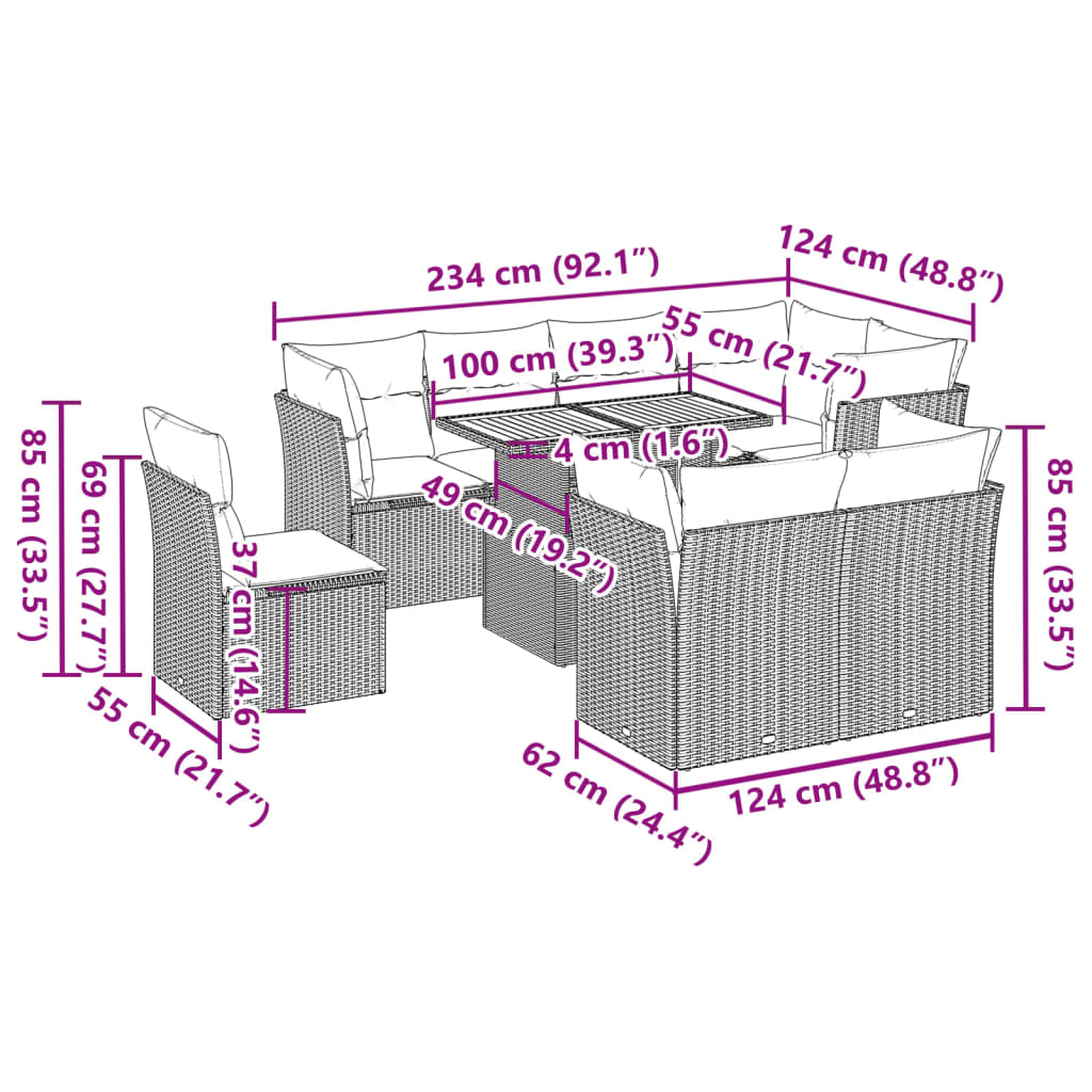 9-delige Loungeset met kussens poly rattan zwart is nu te koop bij PeponiXL, paradijselijk wonen!
