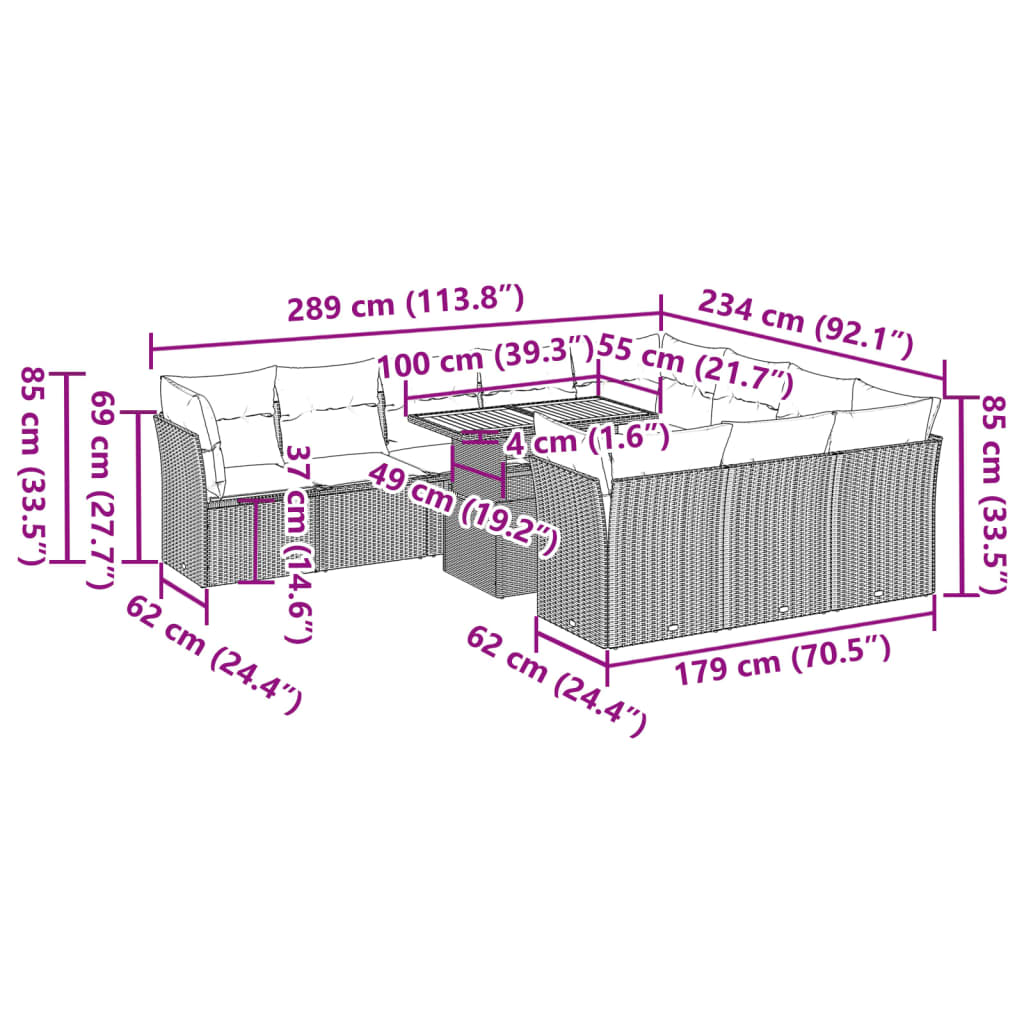 11-delige Loungeset met kussens poly rattan zwart is nu te koop bij PeponiXL, paradijselijk wonen!