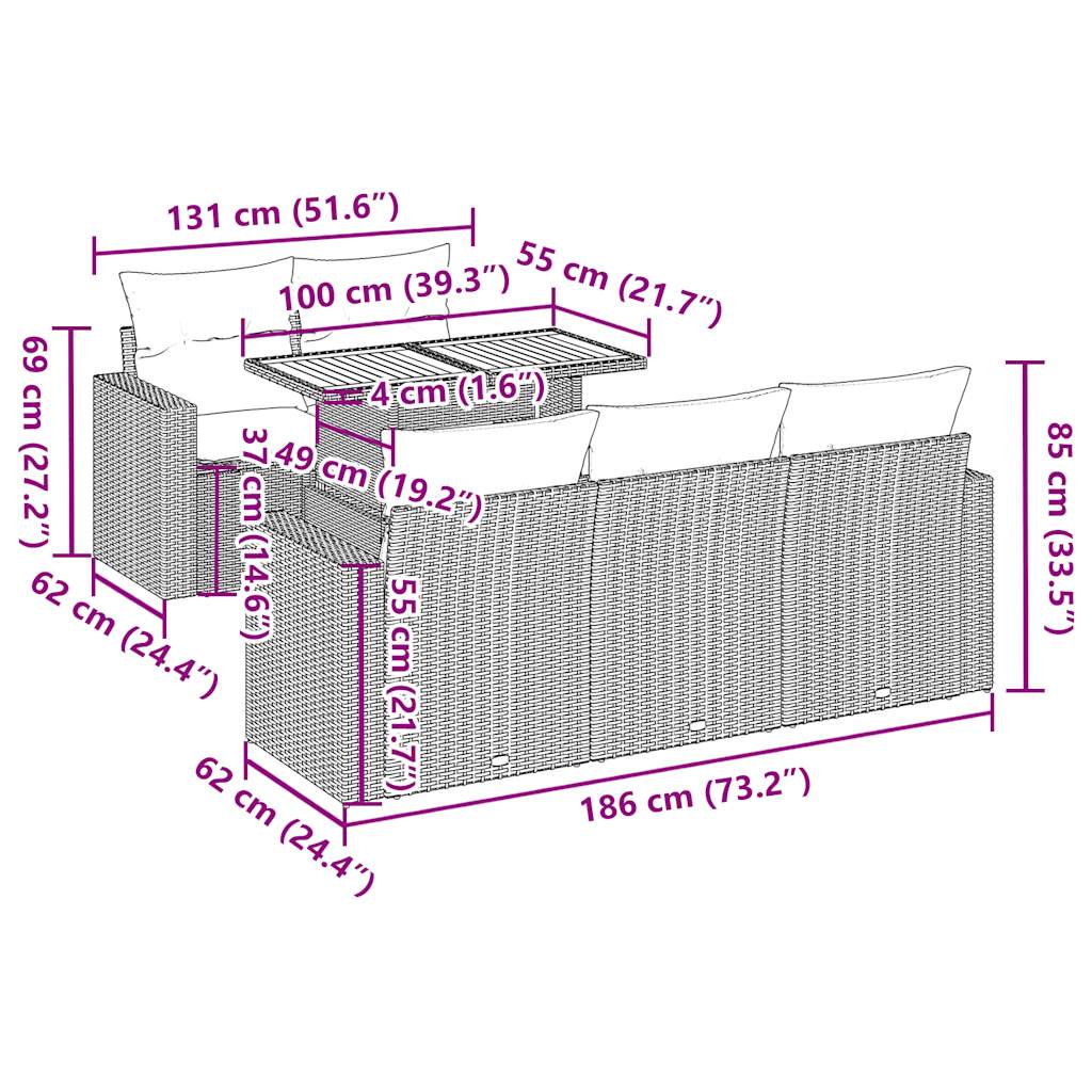 6-delige Loungeset met kussens poly rattan grijs is nu te koop bij PeponiXL, paradijselijk wonen!