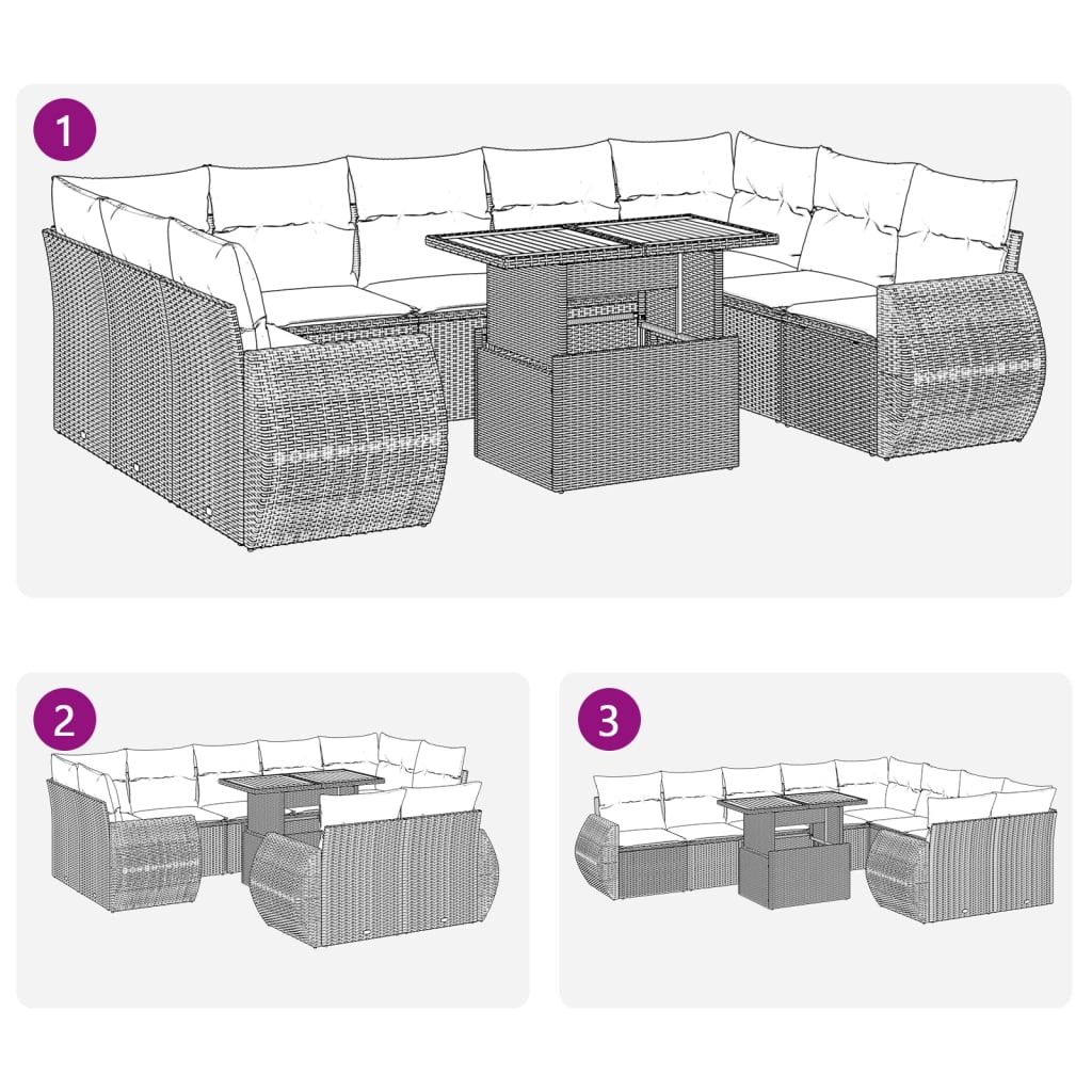 10-delige Loungeset met kussens poly rattan grijs is nu te koop bij PeponiXL, paradijselijk wonen!