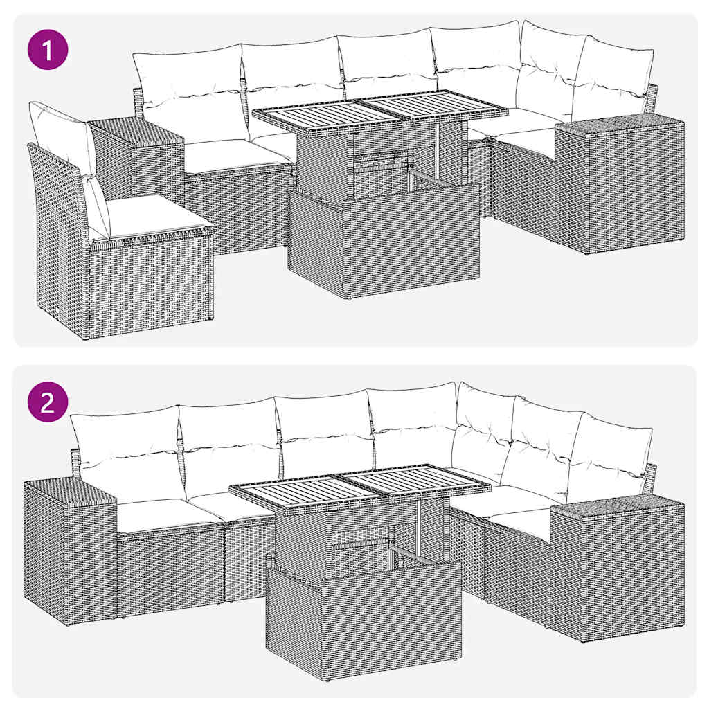 7-delige Loungeset met kussens poly rattan beige is nu te koop bij PeponiXL, paradijselijk wonen!