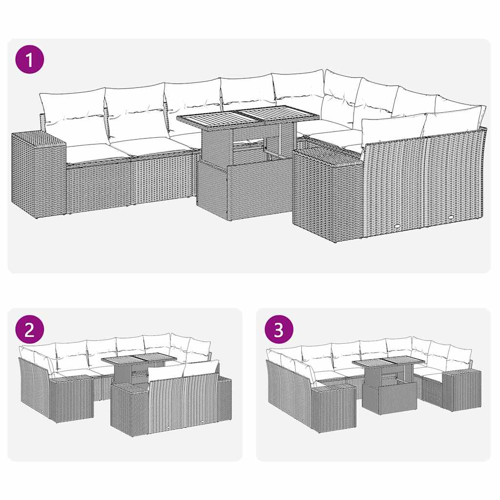 10-delige Loungeset met kussens poly rattan acacia zwart is nu te koop bij PeponiXL, paradijselijk wonen!