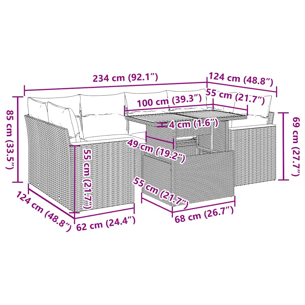 6-delige Loungeset met kussens poly rattan acacia zwart is nu te koop bij PeponiXL, paradijselijk wonen!
