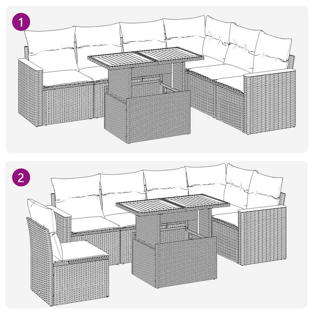 7-delige Loungeset met kussens poly rattan acacia zwart is nu te koop bij PeponiXL, paradijselijk wonen!