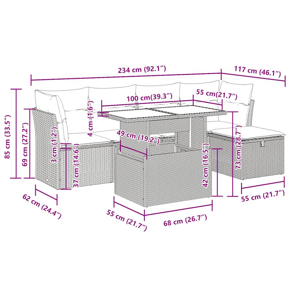 6-delige Loungeset met kussens poly rattan zwart is nu te koop bij PeponiXL, paradijselijk wonen!
