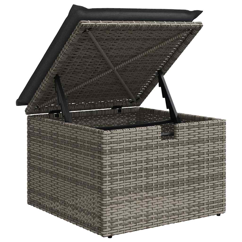 9-delige Loungeset met kussens poly rattan acacia grijs