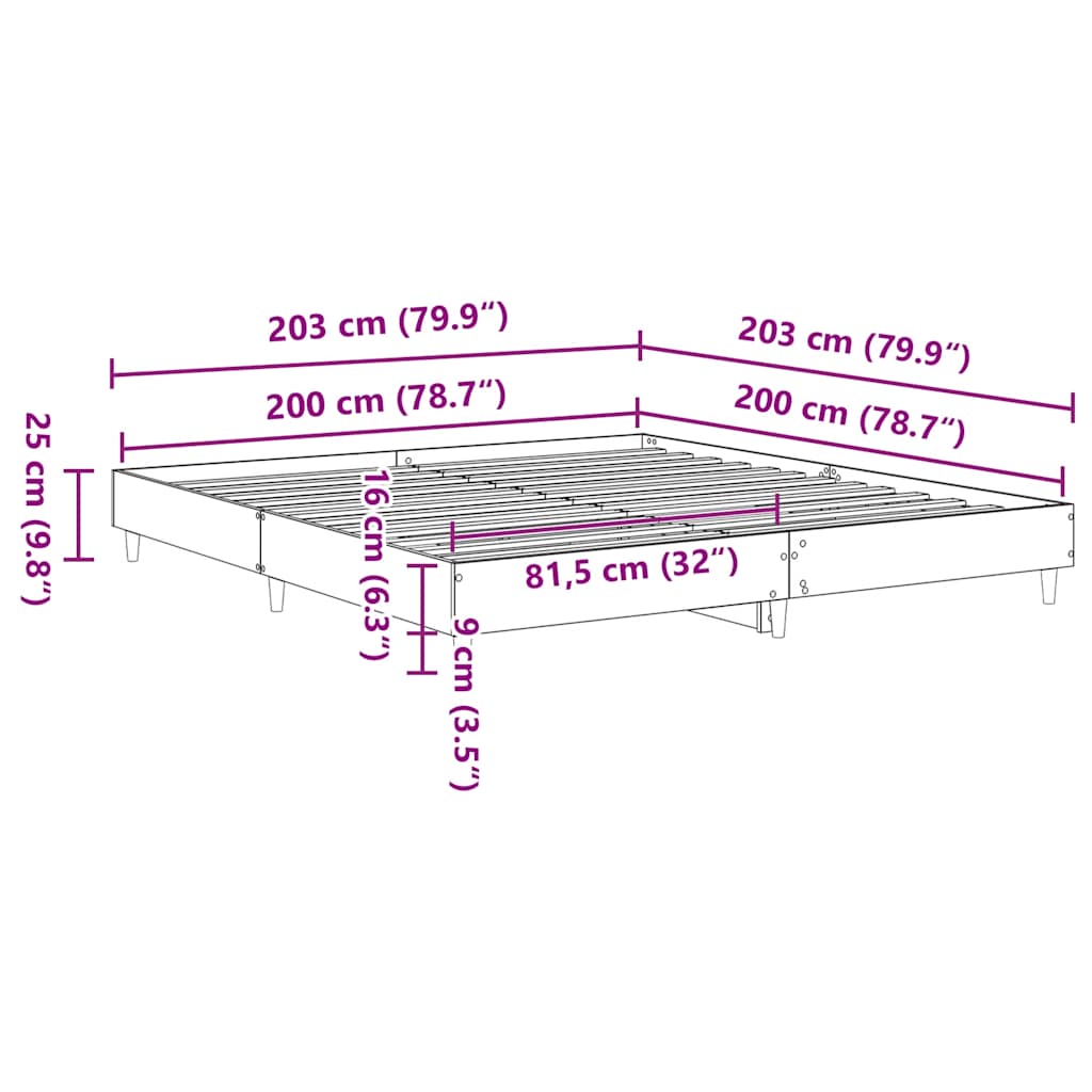 Bedframe zonder matras 200x200 cm spaanplaat bruin eikenkleurig is nu te koop bij PeponiXL, paradijselijk wonen!