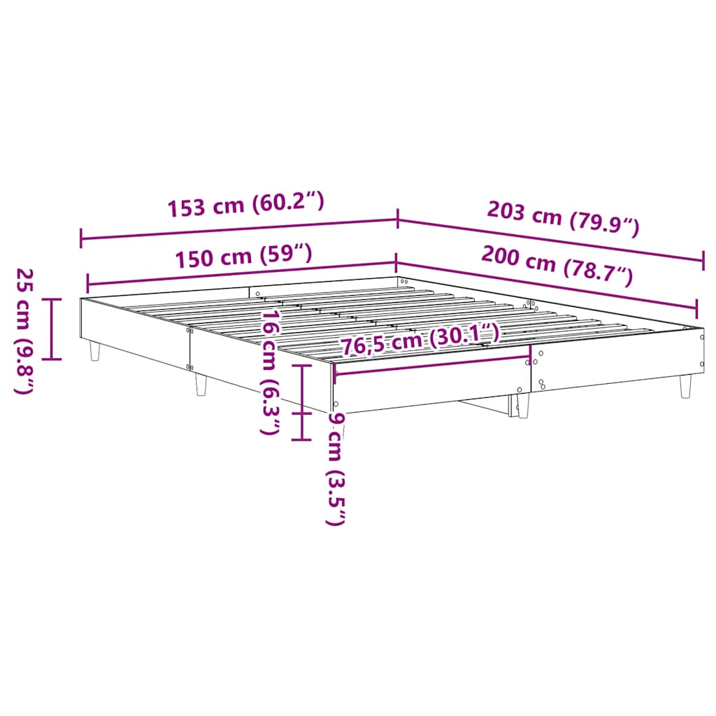 Bedframe zonder matras 150x200 cm spaanplaat gerookt eiken is nu te koop bij PeponiXL, paradijselijk wonen!