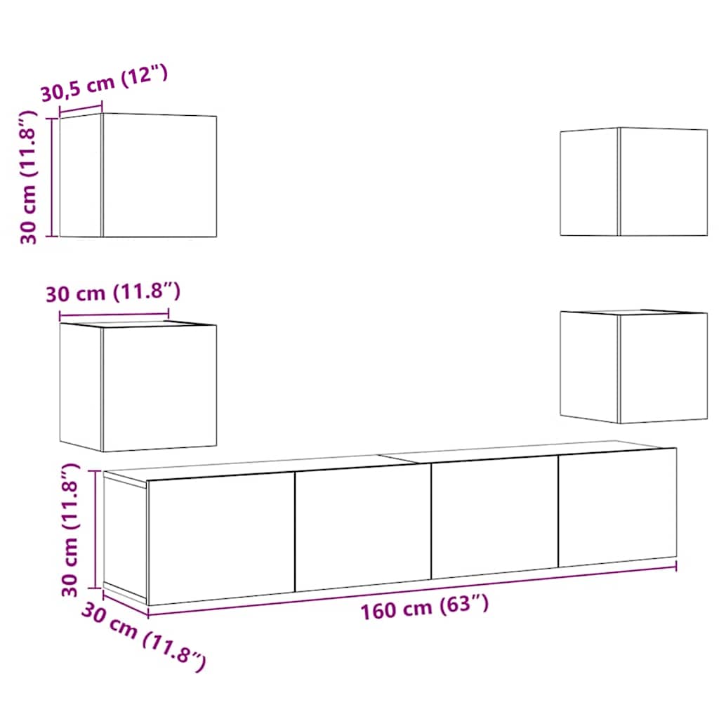 Tv-wandkasten 6 st bewerkt hout oud houtkleurig is nu te koop bij PeponiXL, paradijselijk wonen!