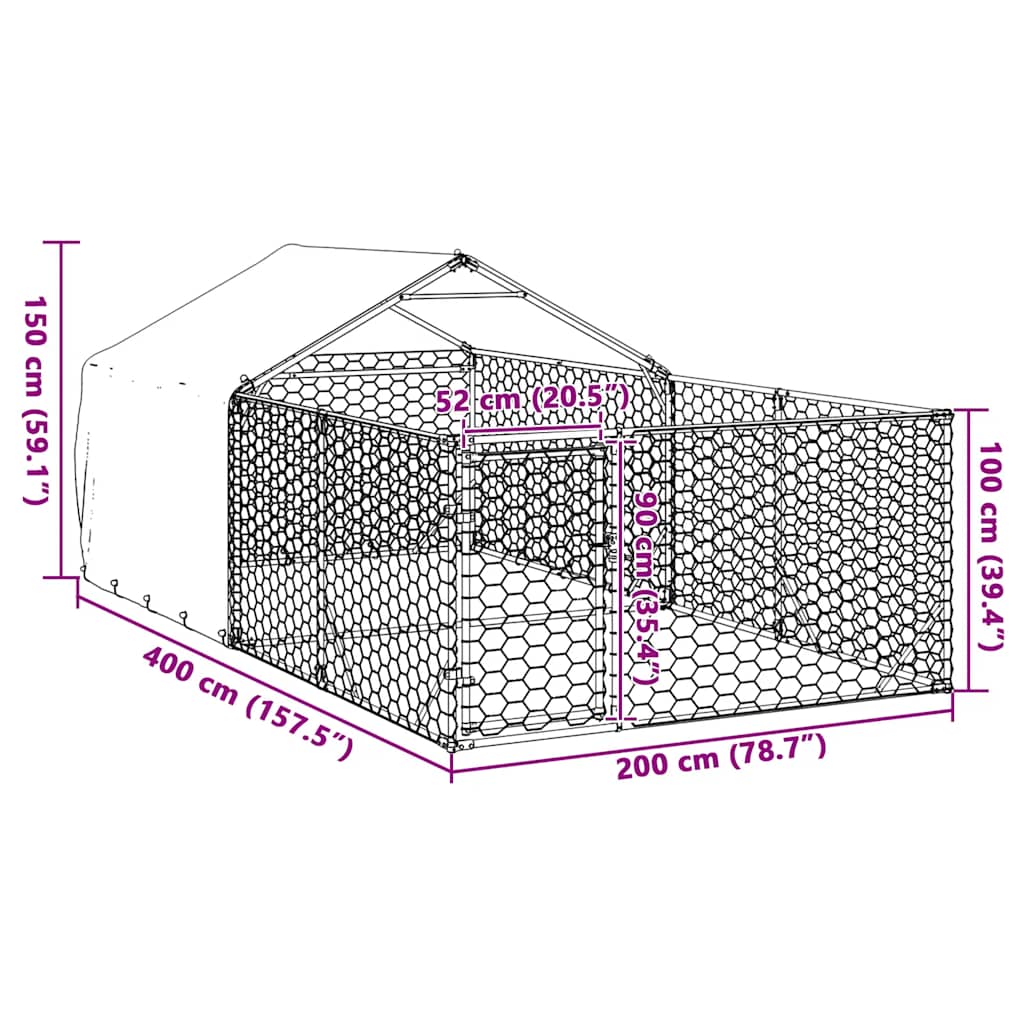 Hondenkennel met ren 4x2x1,5 m gegalvaniseerd staal is nu te koop bij PeponiXL, paradijselijk wonen!