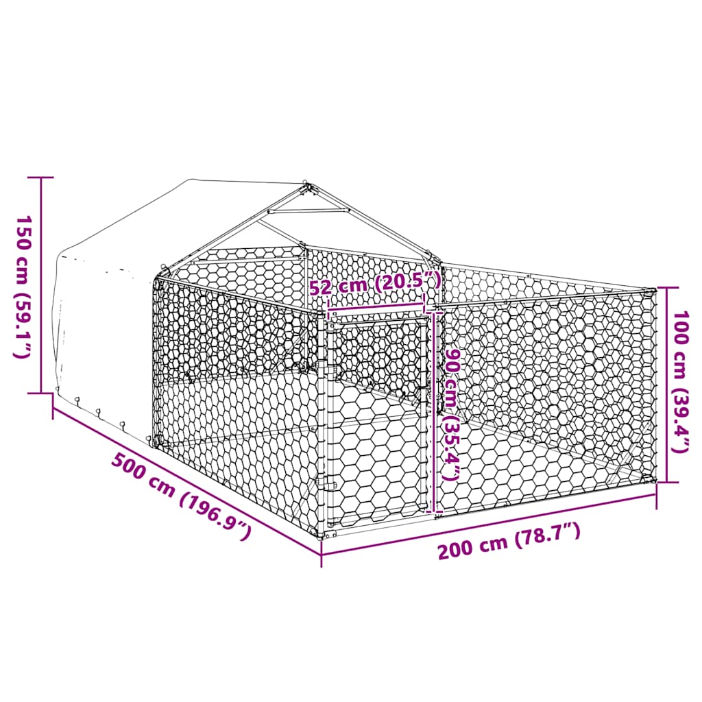 Hondenkennel met ren 5x2x1,5 m gegalvaniseerd staal is nu te koop bij PeponiXL, paradijselijk wonen!