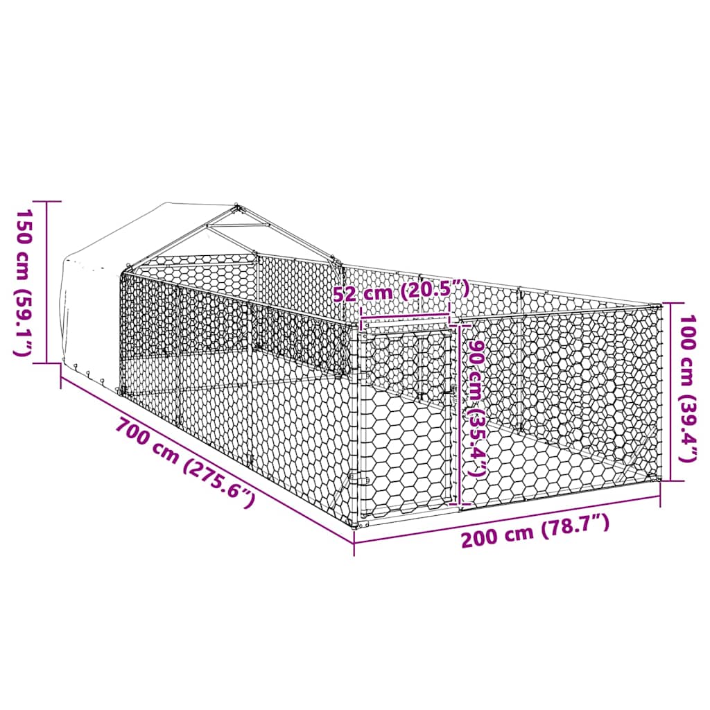 Hondenkennel met ren 7x2x1,5 m gegalvaniseerd staal is nu te koop bij PeponiXL, paradijselijk wonen!