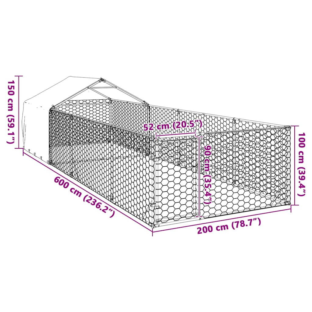 Hondenkennel met ren 6x2x1,5 m gegalvaniseerd staal is nu te koop bij PeponiXL, paradijselijk wonen!