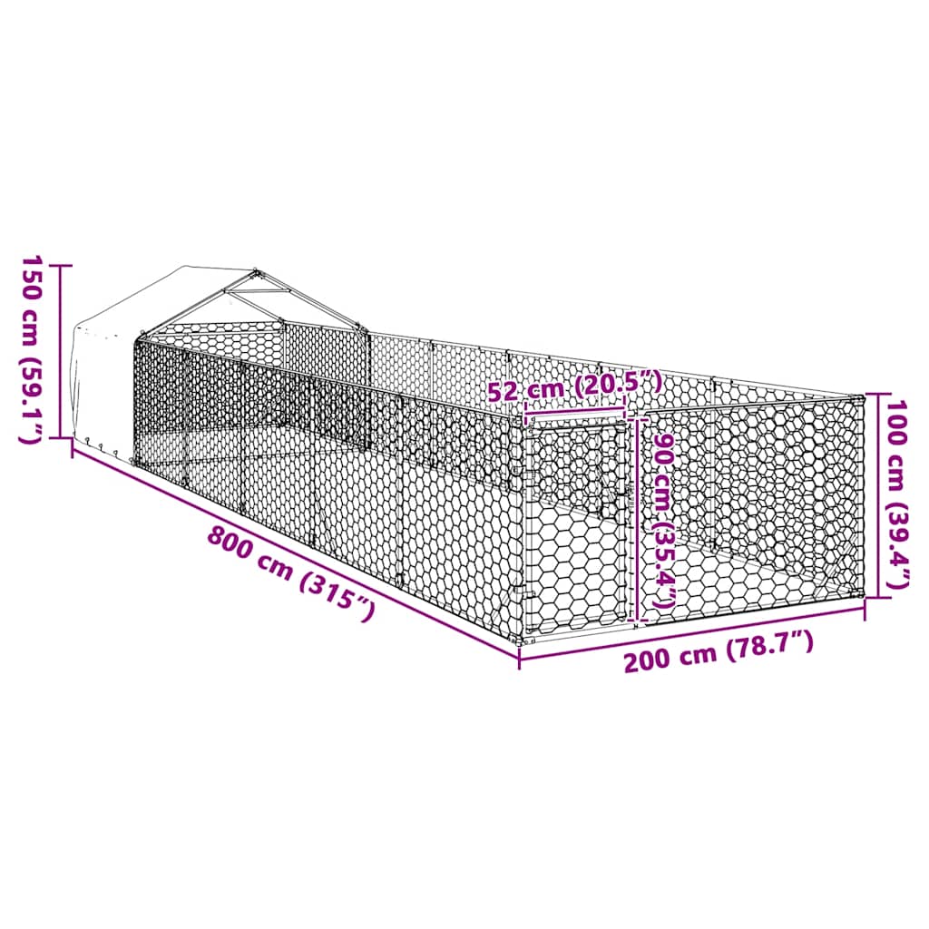 Hondenkennel met ren 8x2x1,5 m gegalvaniseerd staal is nu te koop bij PeponiXL, paradijselijk wonen!