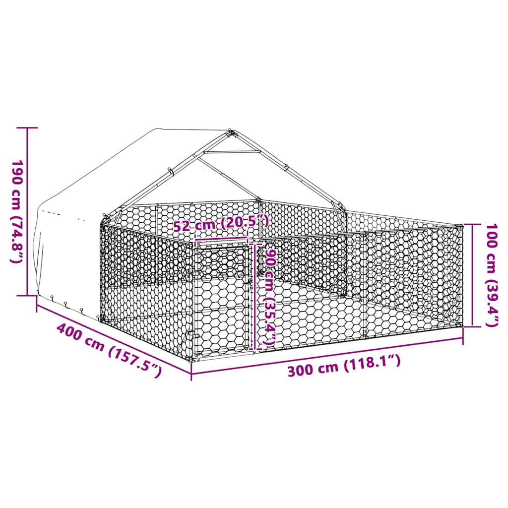 Hondenkennel met ren 4x3x1,9 m gegalvaniseerd staal is nu te koop bij PeponiXL, paradijselijk wonen!