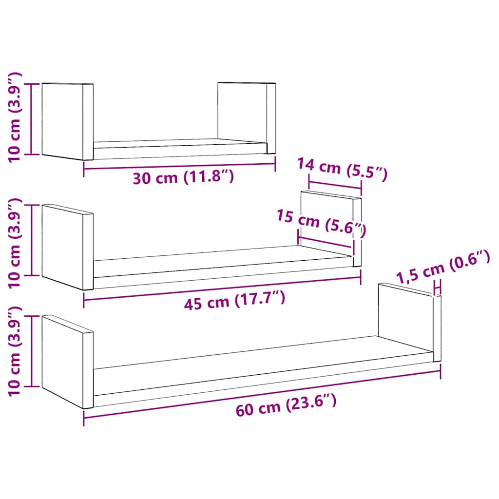 Wandschappen 3 st bewerkt hout zwart eiken is nu te koop bij PeponiXL, paradijselijk wonen!