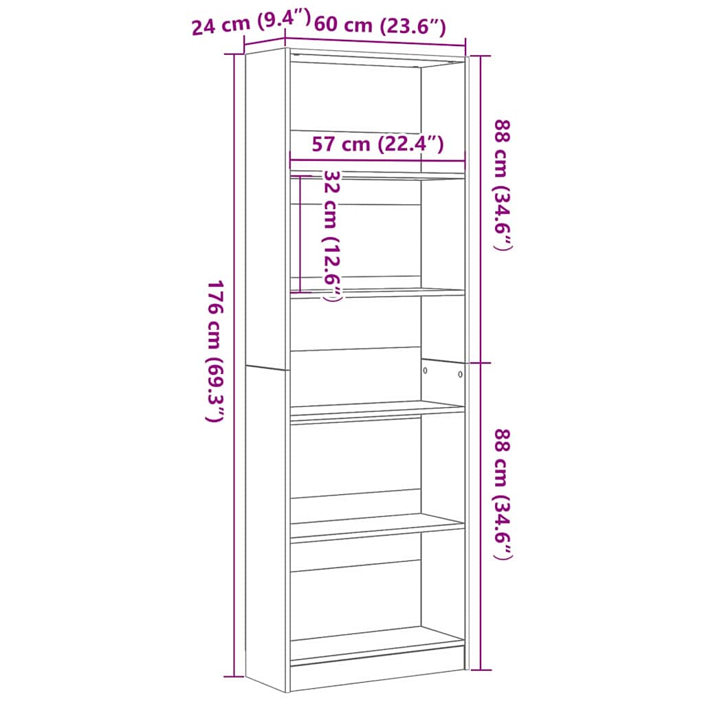 Boekenkast Zwart Eiken 60 x 24 x 176 cm Bewerkt hout is nu te koop bij PeponiXL, paradijselijk wonen!