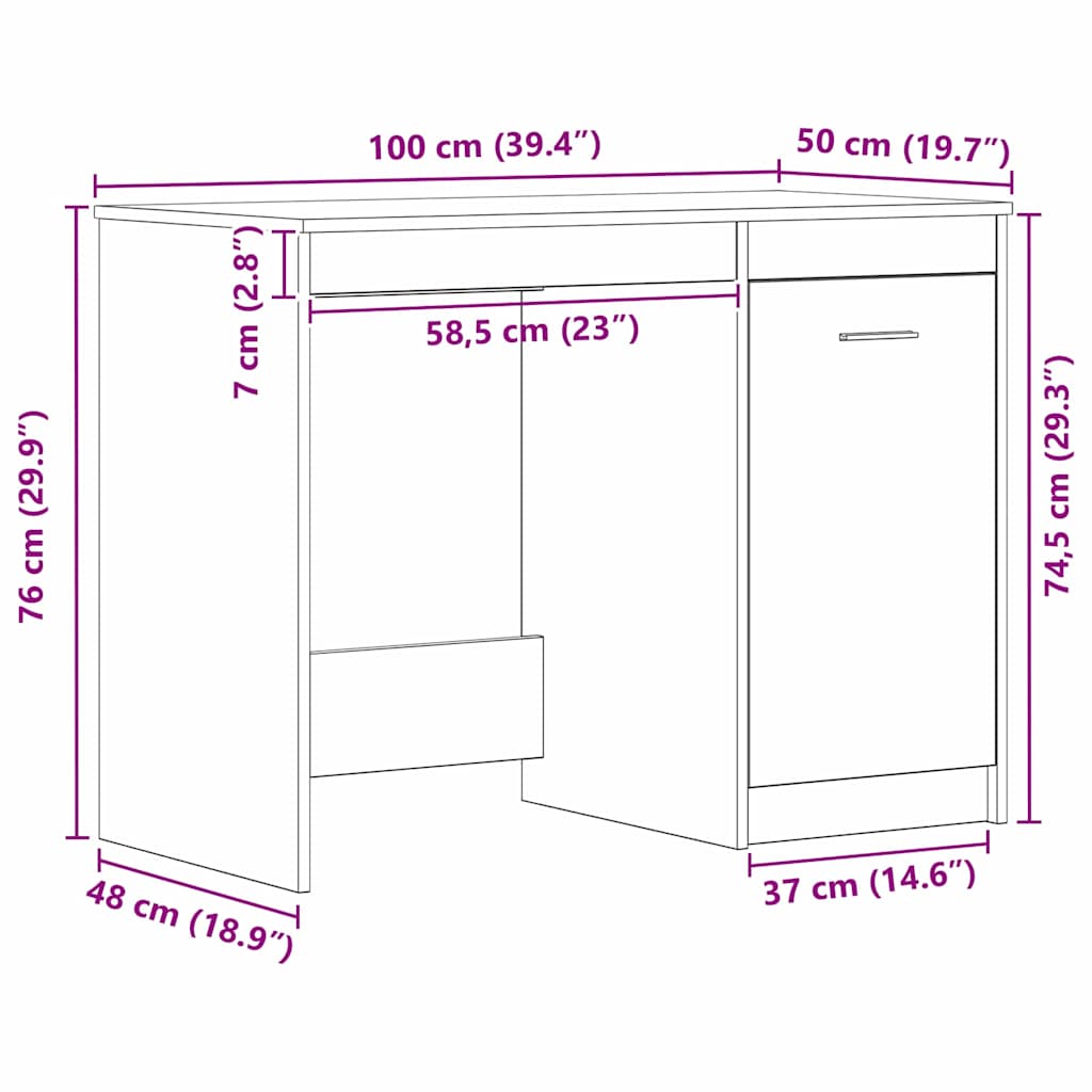 Bureau met opslag Zwart Eiken 100 x 50 x 76 cm Bewerkt hout is nu te koop bij PeponiXL, paradijselijk wonen!