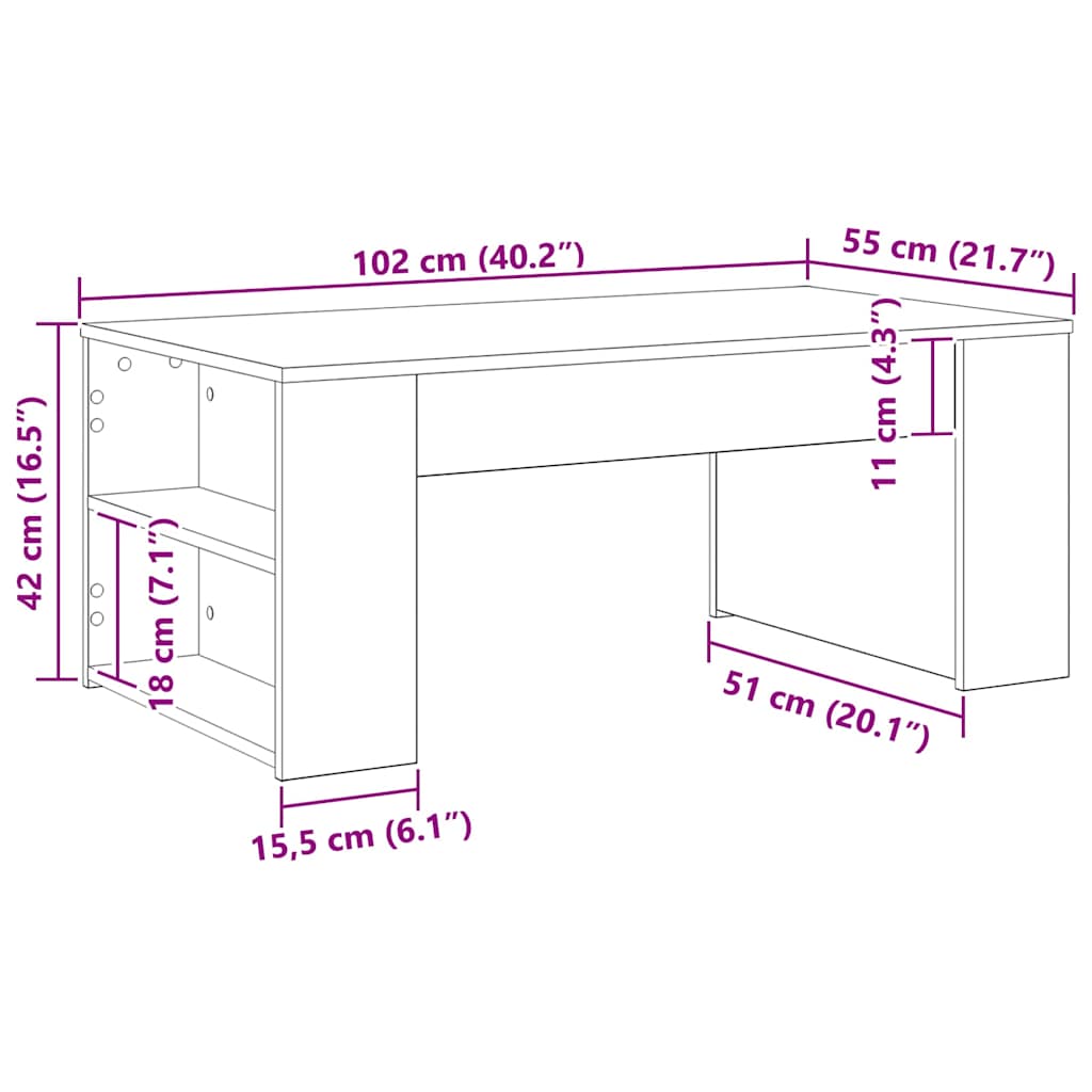 Salontafel Zwart Eiken 102 x 55 x 42 cm Bewerkt hout is nu te koop bij PeponiXL, paradijselijk wonen!