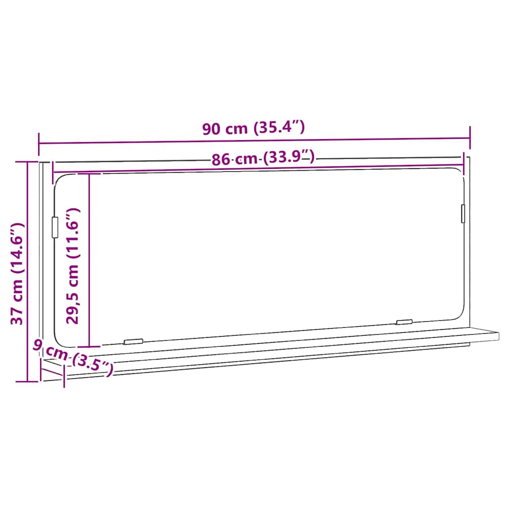 Spiegelplank Zwart Eiken 90 x 10,5 x 37 cm Bewerkt hout is nu te koop bij PeponiXL, paradijselijk wonen!