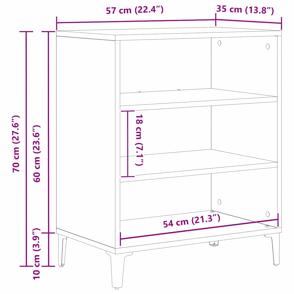 Dressoir Zwart Eiken 57 x 35 x 70 cm Bewerkt hout is nu te koop bij PeponiXL, paradijselijk wonen!