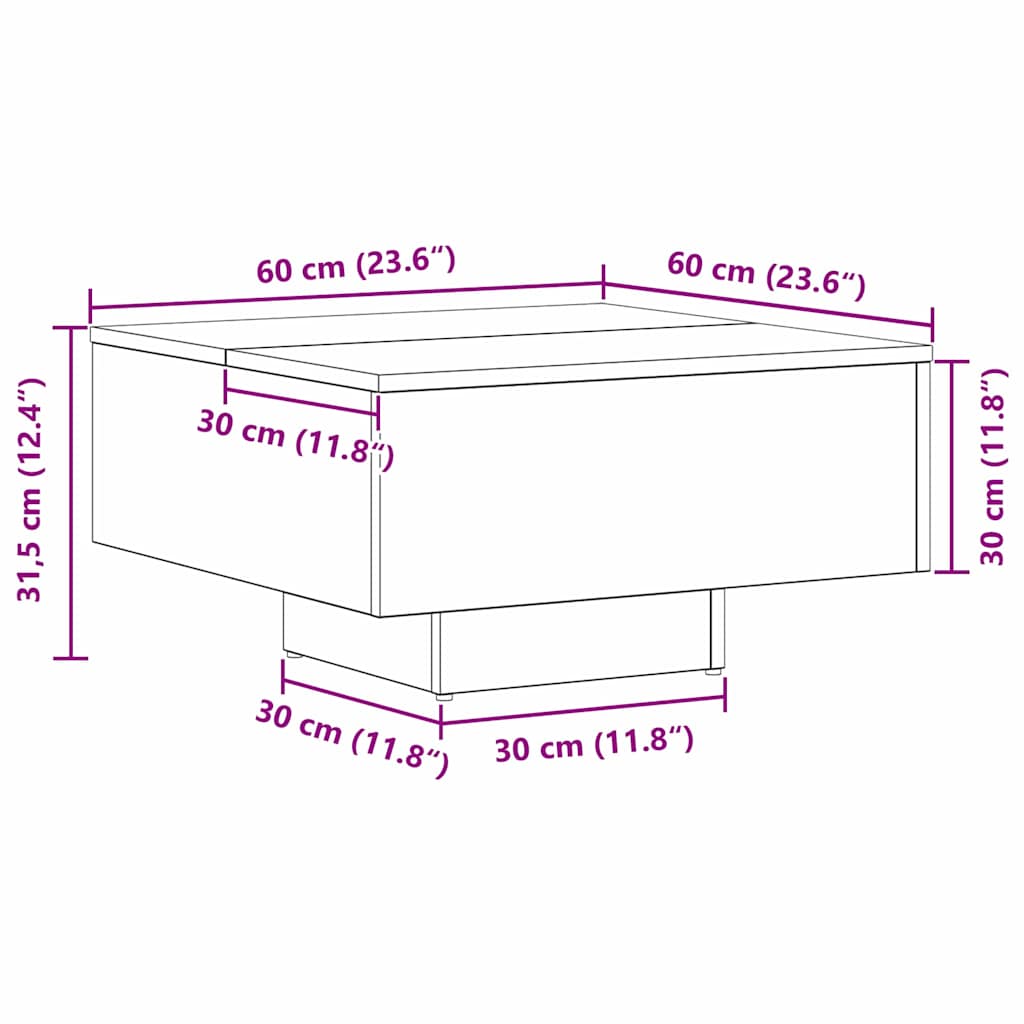 Salontafel Zwart Eiken 60 x 60 x 31,5 cm Bewerkt hout is nu te koop bij PeponiXL, paradijselijk wonen!
