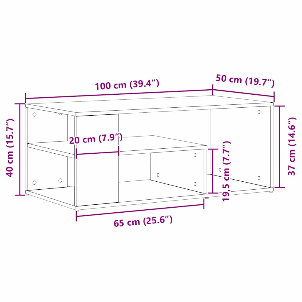 Salontafel Zwart Eiken 100 x 50 x 40 cm Bewerkt hout is nu te koop bij PeponiXL, paradijselijk wonen!