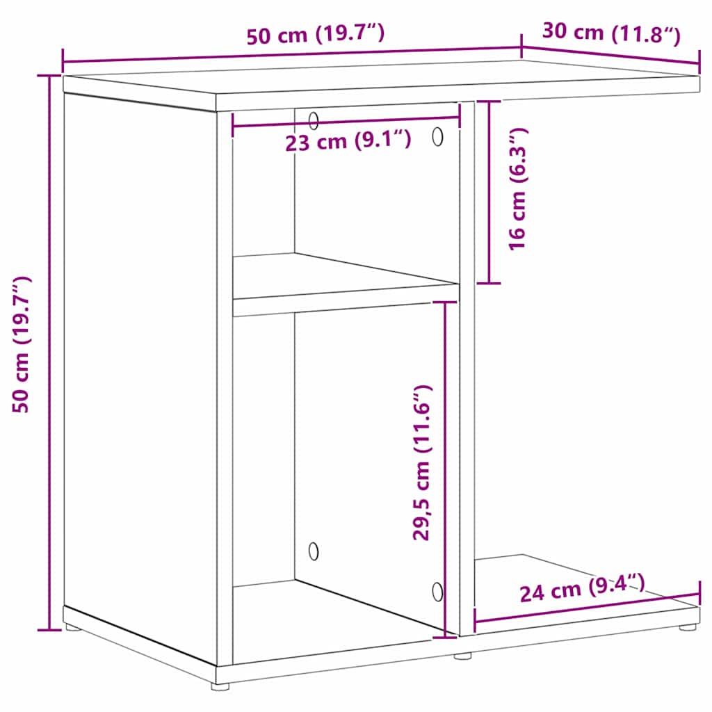 Bijzettafel Zwart Eiken 50 x 30 x 50 cm Bewerkt hout is nu te koop bij PeponiXL, paradijselijk wonen!