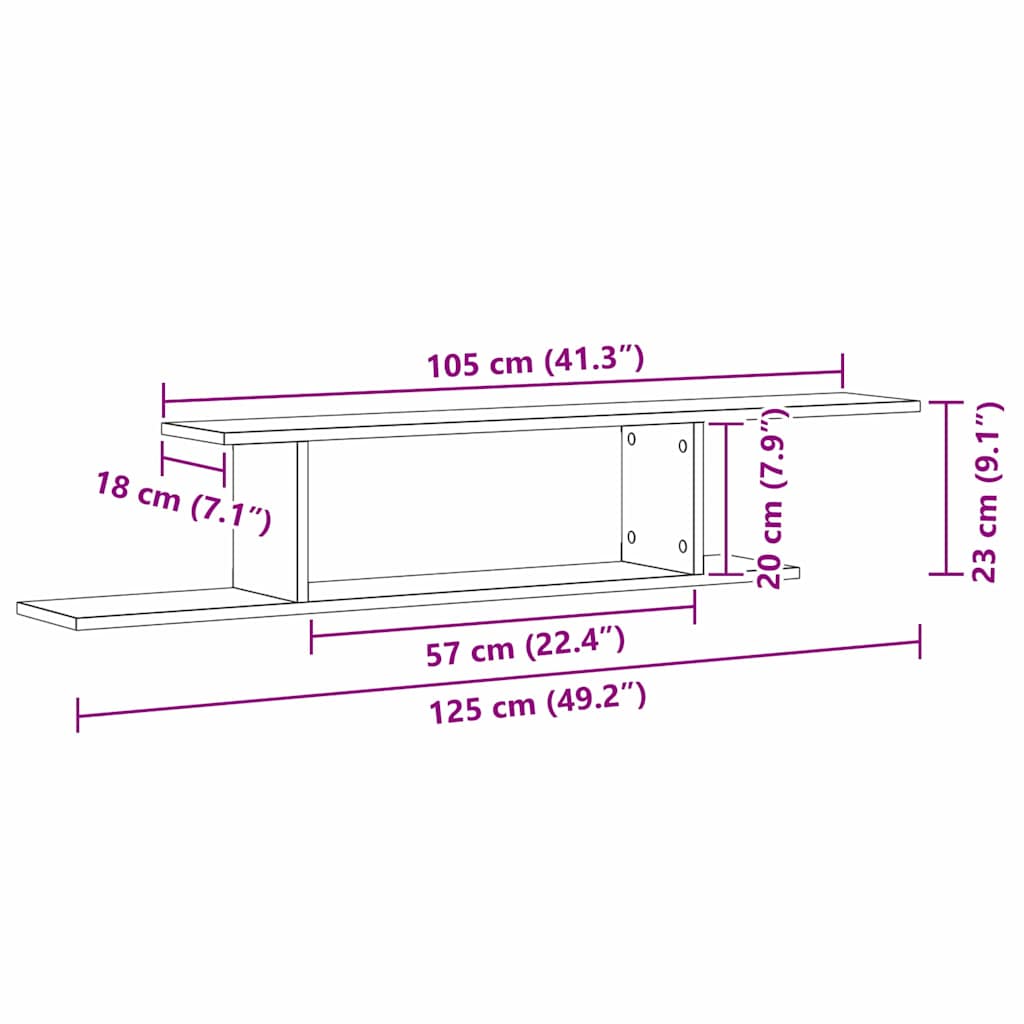 Wandgemonteerde TV Plank met plank Zwart Eiken 125 x 18 x 23 cm is nu te koop bij PeponiXL, paradijselijk wonen!