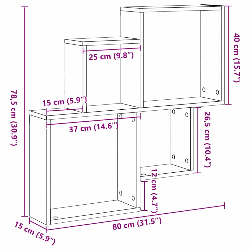Wandplank met plank Zwart Eiken 80 x 15 x 78,5 cm Bewerkt hout is nu te koop bij PeponiXL, paradijselijk wonen!