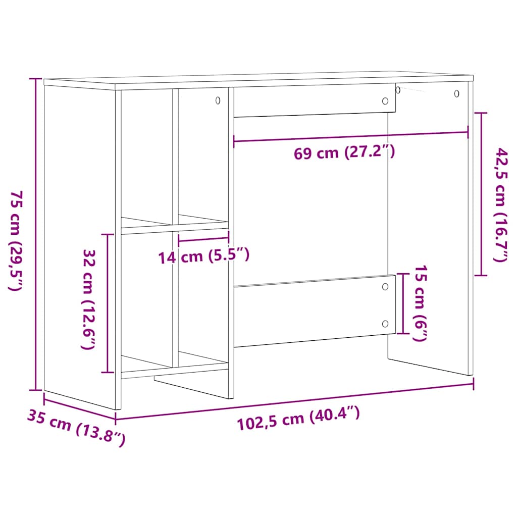 Bureau met plank Zwart Eiken 102,5 x 35 x 75 cm Bewerkt hout is nu te koop bij PeponiXL, paradijselijk wonen!