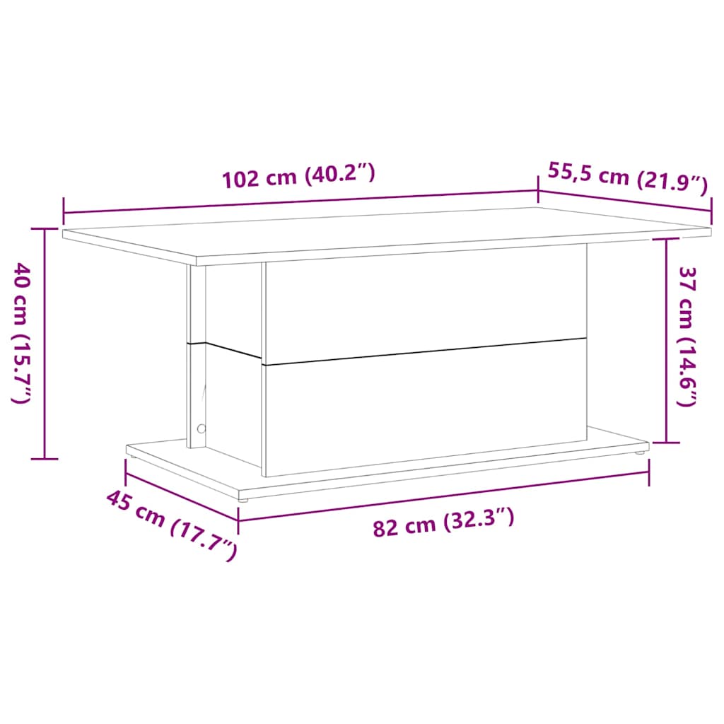 Salontafel Zwart Eiken 102 x 55,5 x 40 cm Bewerkt hout is nu te koop bij PeponiXL, paradijselijk wonen!