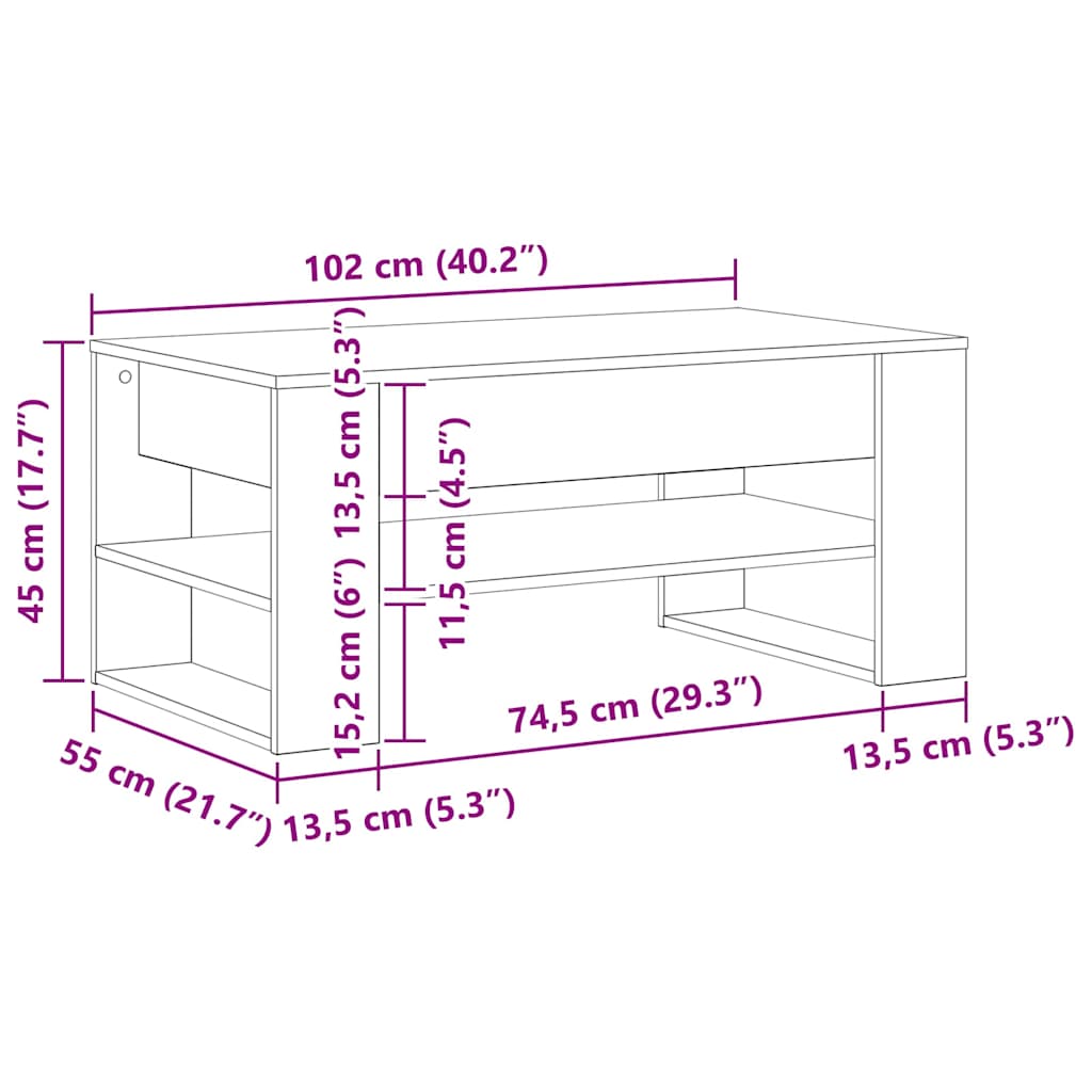 Salontafel Oud Hout 102 x 55 x 45 cm Bewerkt hout is nu te koop bij PeponiXL, paradijselijk wonen!