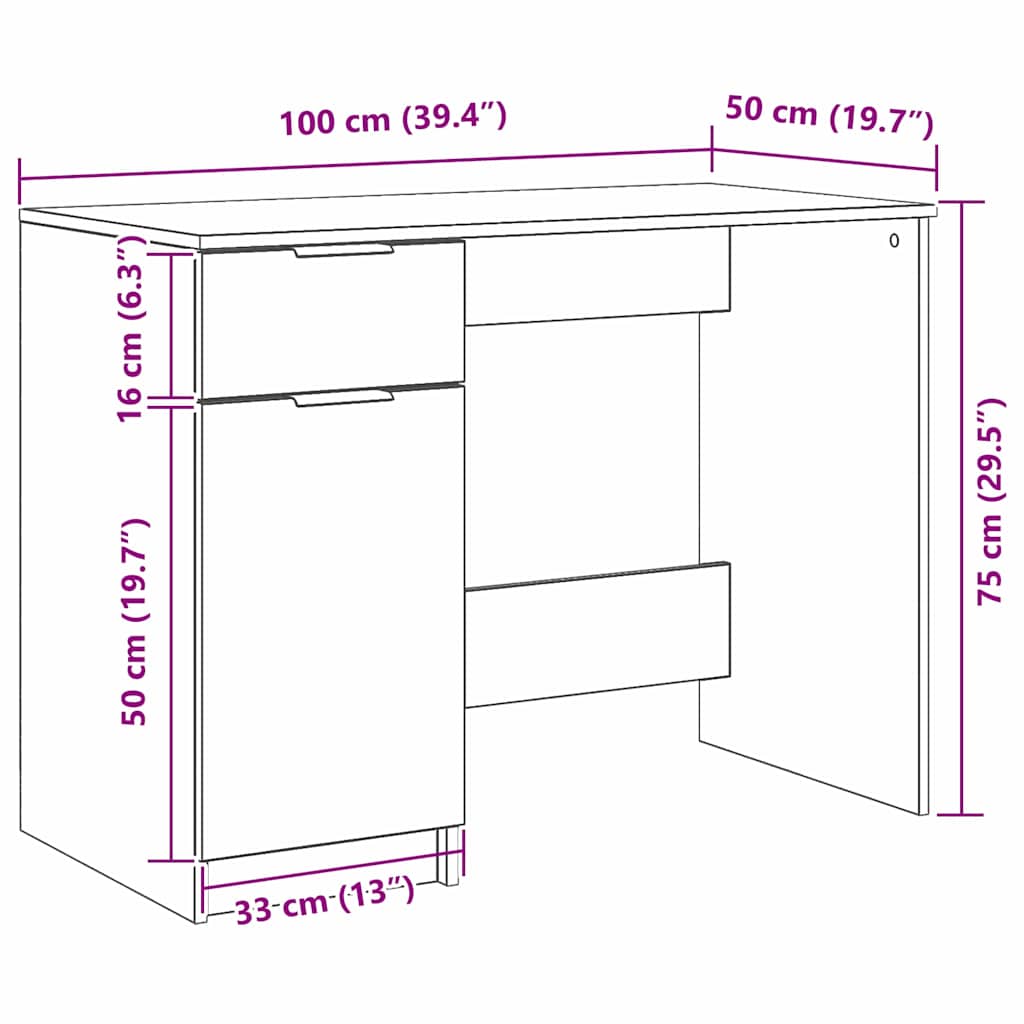 Bureau met lade Zwart Eiken 100 x 50 x 75 cm Bewerkt hout is nu te koop bij PeponiXL, paradijselijk wonen!