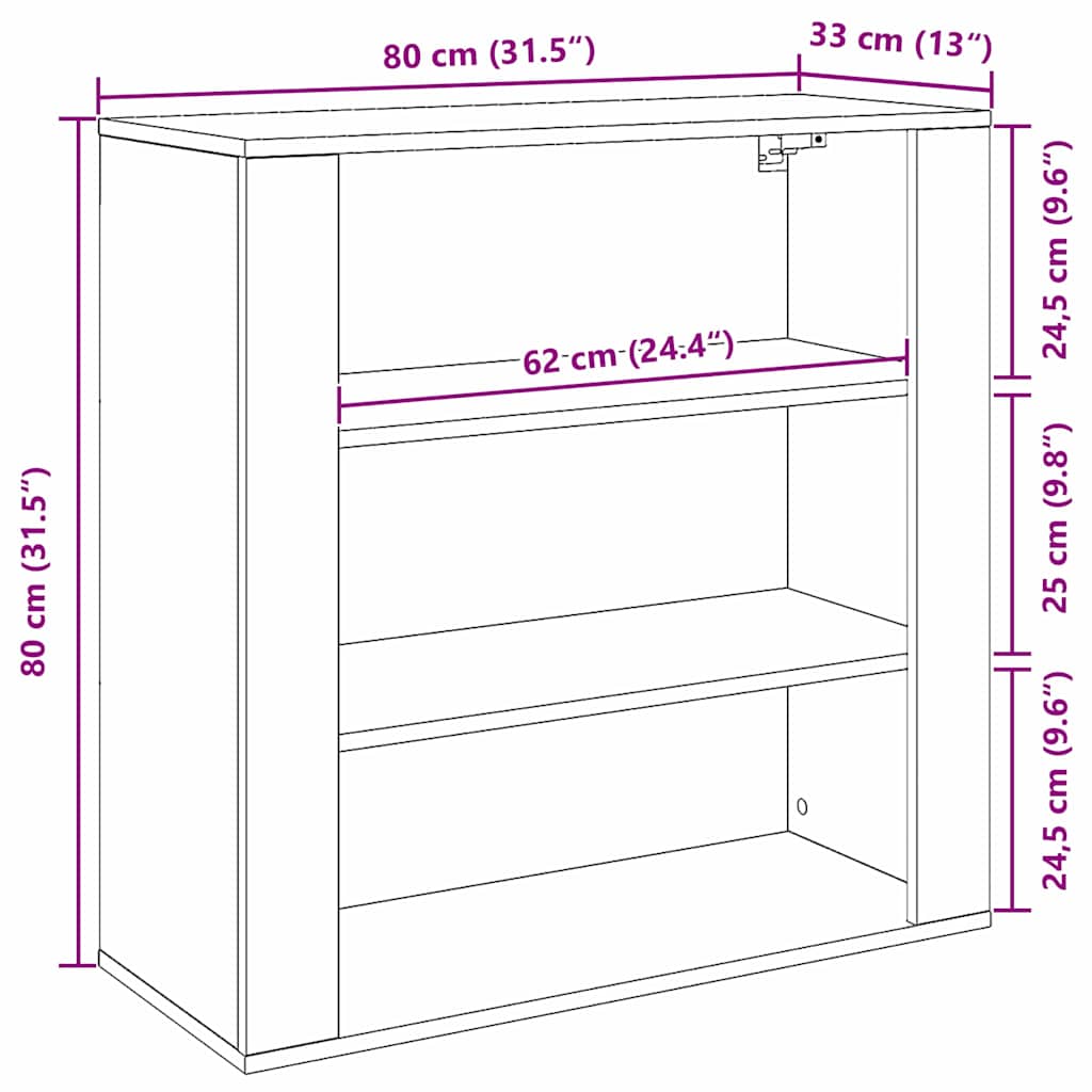 Wandkast met plank Zwart Eiken 80 x 33 x 80 cm Bewerkt hout is nu te koop bij PeponiXL, paradijselijk wonen!