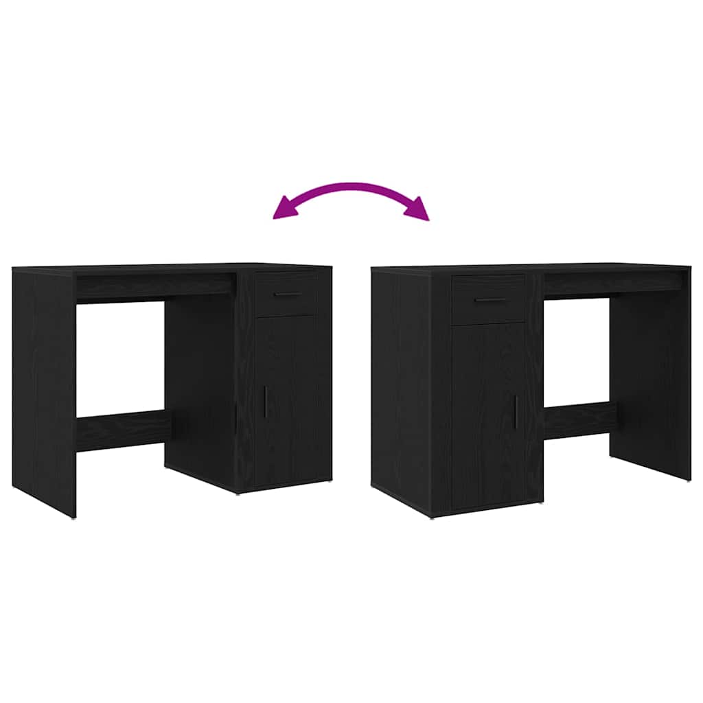 Bureau met lade Zwart Eiken 100 x 49 x 74 cm Bewerkt hout is nu te koop bij PeponiXL, paradijselijk wonen!